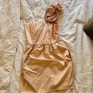 Marchesa One-Shoulder Rosette Cocktail Dress in Light Pink